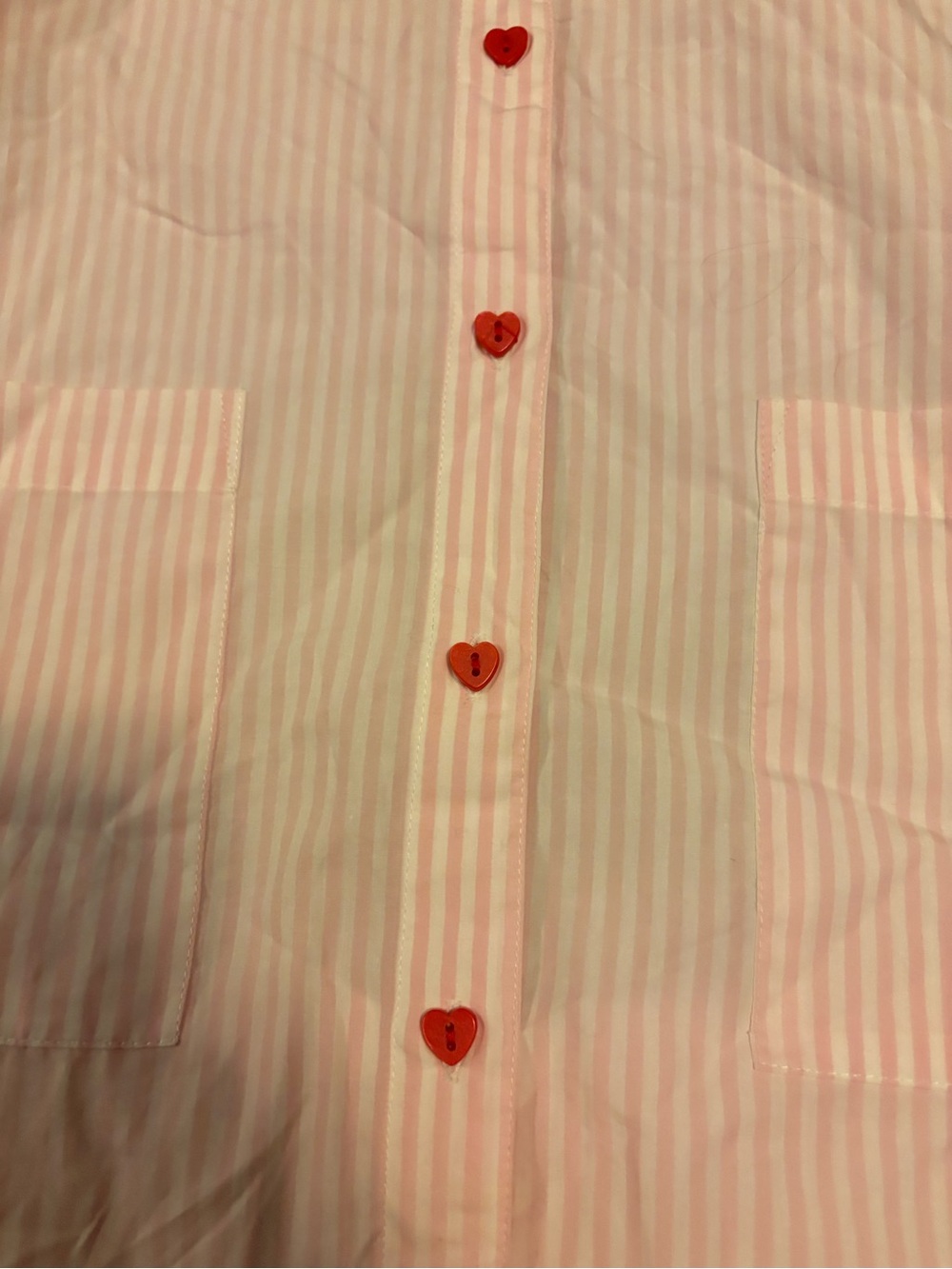 LAKE Women’s Pink Striped Pajama Set with Red Scallop Trim - Picture 4 of 7